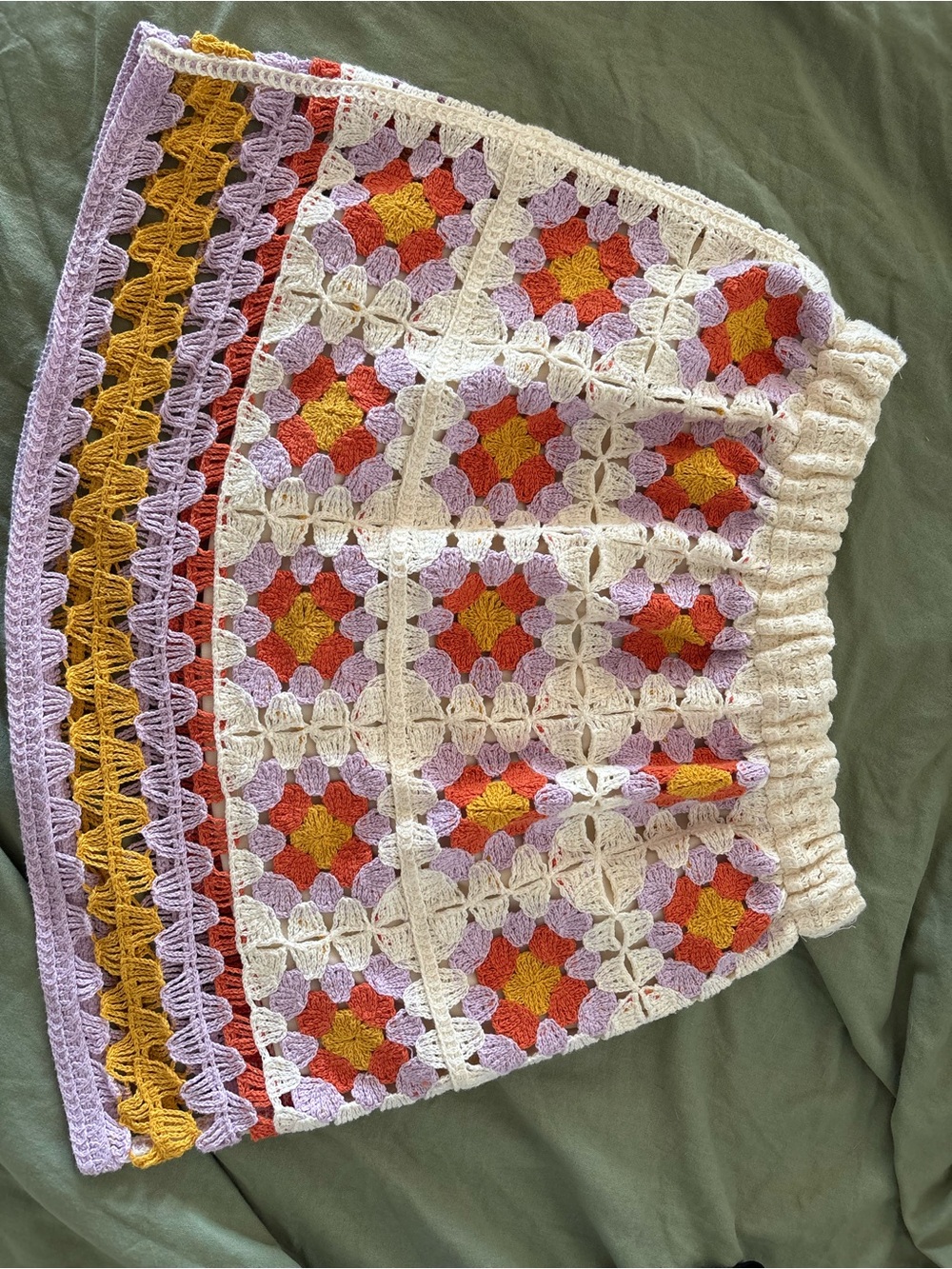 QED London Cream Crochet Mini Skirt with Pink, Yellow & Orange Accents